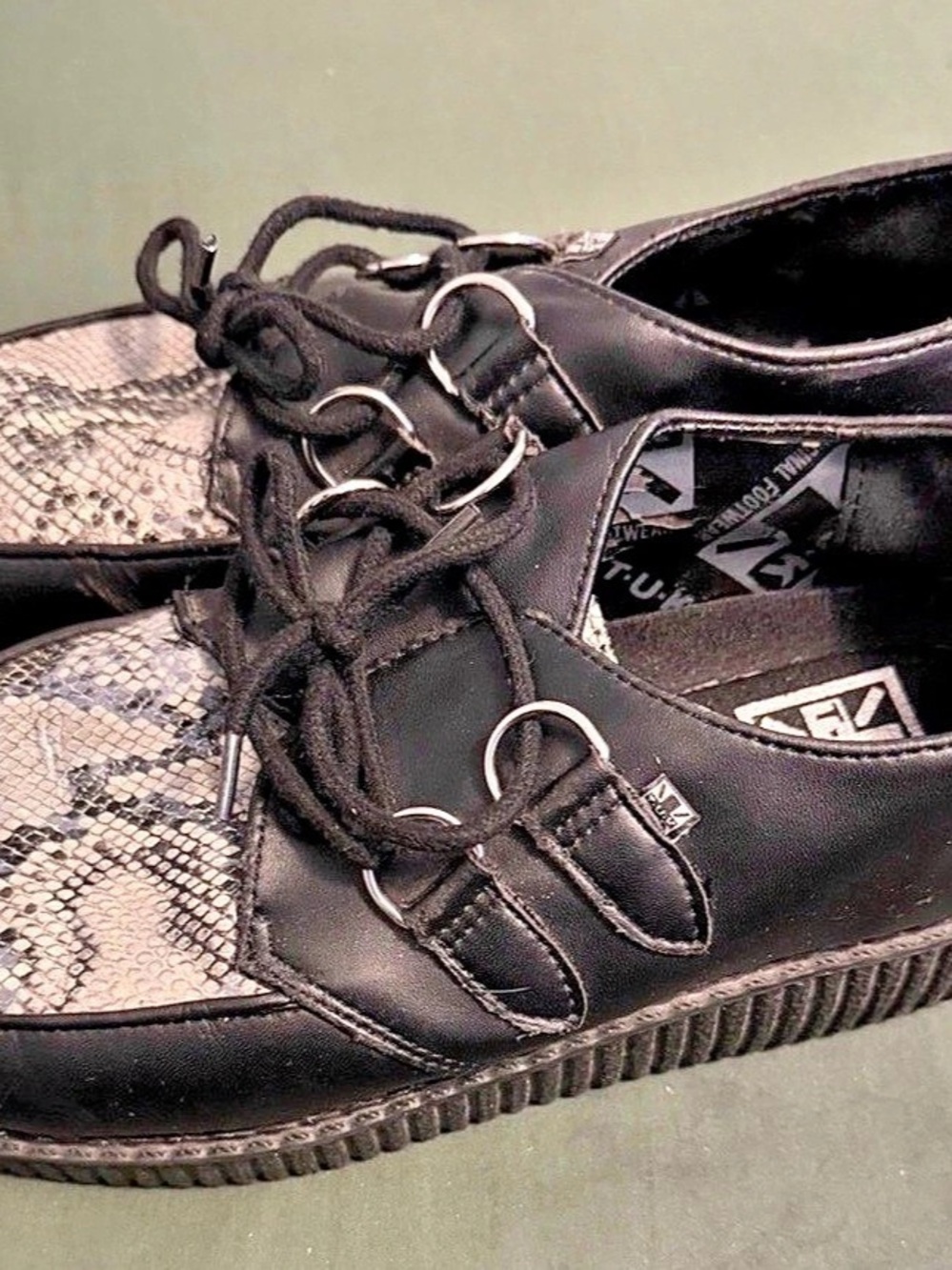 T.U.K. Snake skin grey and black creepers